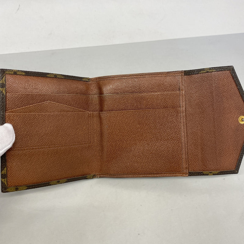 【6ia0652】ルイヴィトン 三つ折り財布 モノグラム ポルトモネビエカルトクレディ M61660 ブラウン【中古】レディース