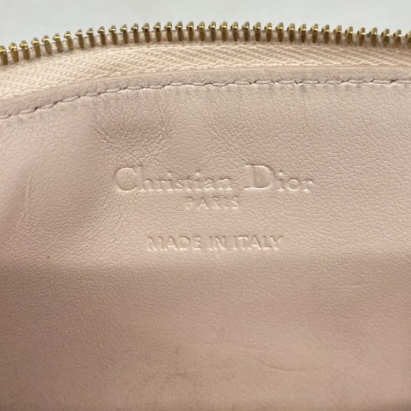 【6ia0653】クリスチャンディオール コインケース カナージュ レザー ピンク シャンパンゴールド金具【中古】レディース