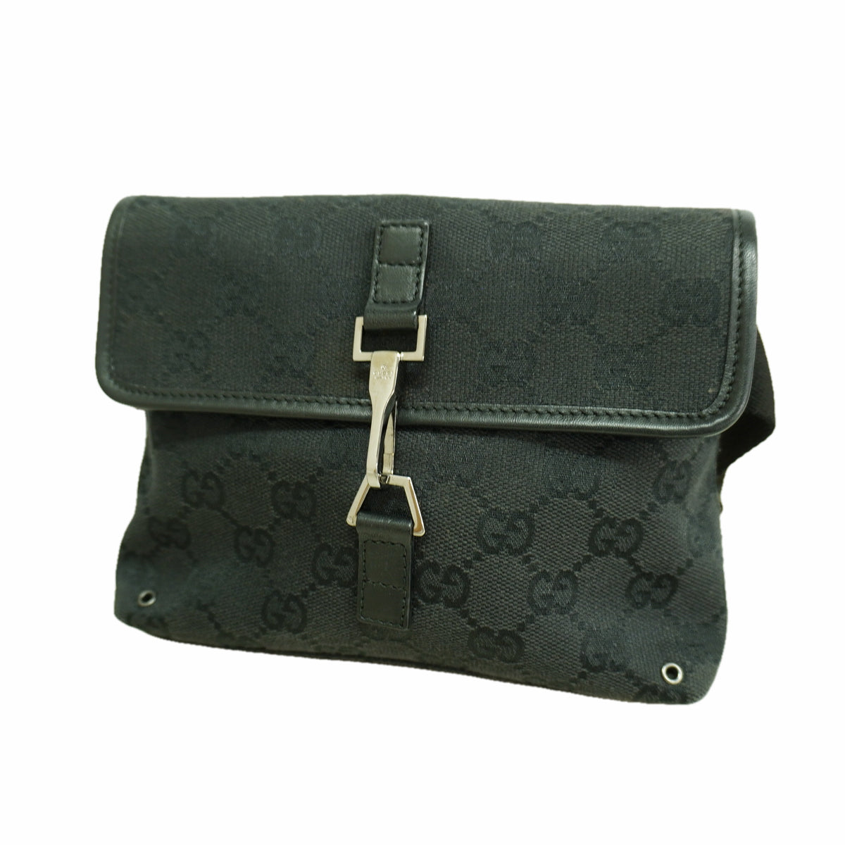 【6ia0654-k】グッチ ウエストバッグ GGキャンバス 92543 キャンバス ブラック シルバー金具【中古】レディース
