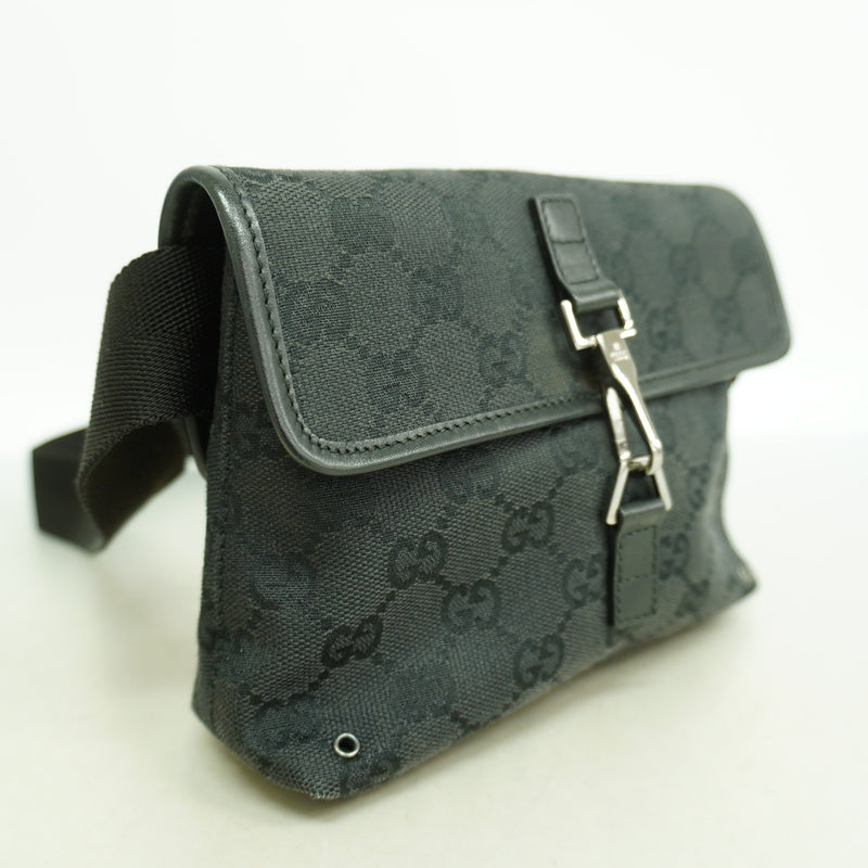 【6ia0654-k】グッチ ウエストバッグ GGキャンバス 92543 キャンバス ブラック シルバー金具【中古】レディース