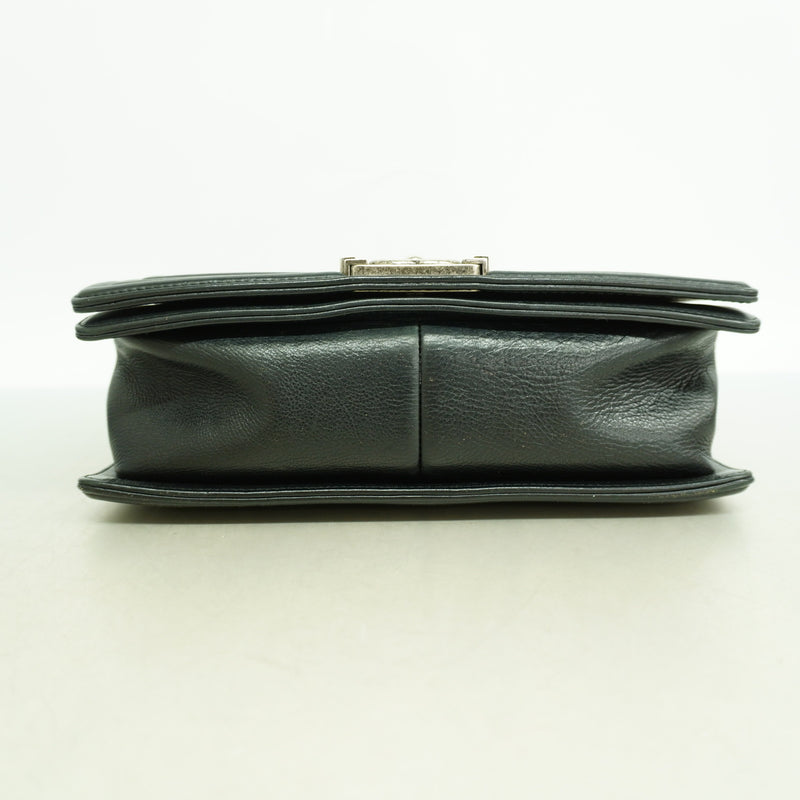 【6ia0657-k】シャネル ショルダーバッグ ボーイシャネル ワイルドステッチ レザー ブラック シルバー金具【中古】レディース