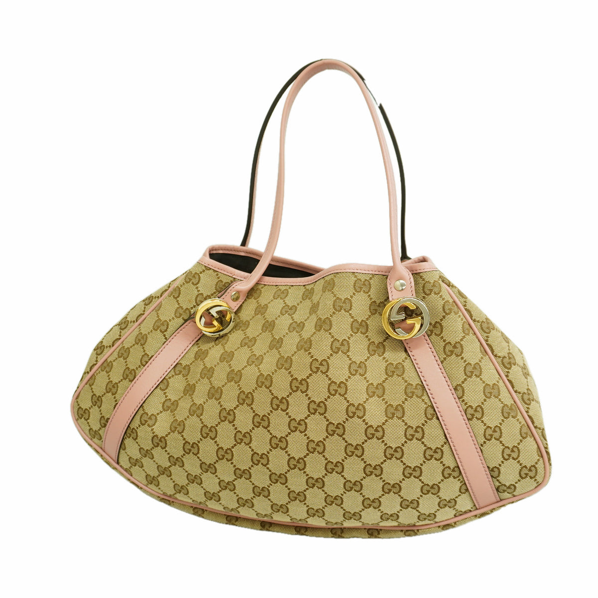 【6ia0682-k】グッチ トートバッグ GGキャンバス 232963 キャンバス ブラウン ピンク ゴールド/シルバー金具【中古】レディース