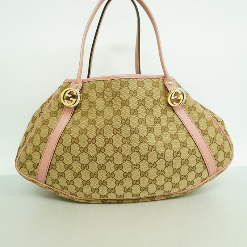 【6ia0682-k】グッチ トートバッグ GGキャンバス 232963 キャンバス ブラウン ピンク ゴールド/シルバー金具【中古】レディース