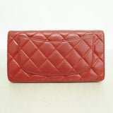 【6ia0684-k】シャネル 長財布 マトラッセ ラムスキン レッド シルバー金具【中古】レディース