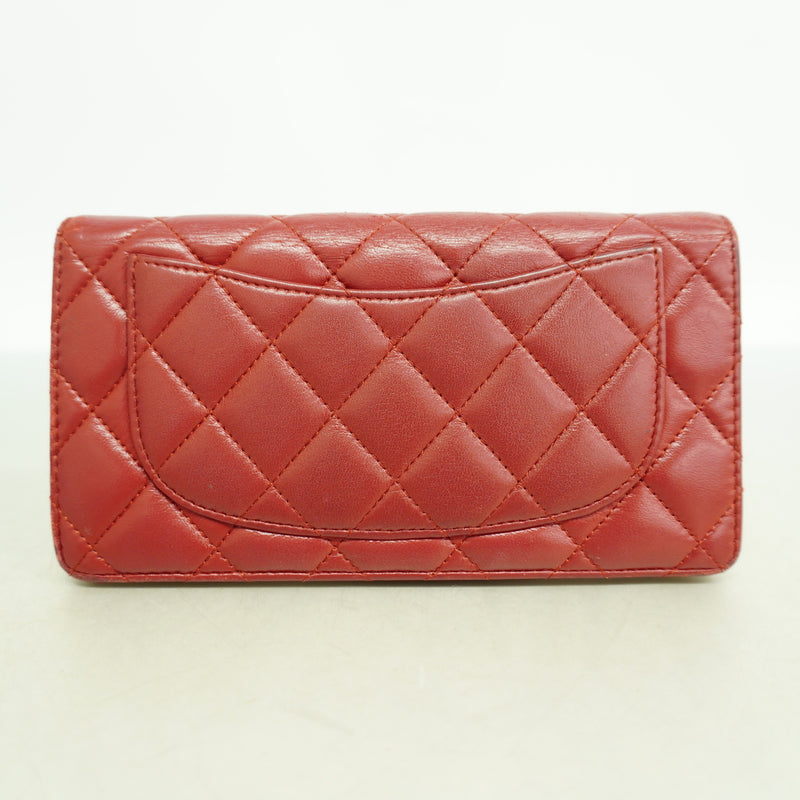 【6ia0684-k】シャネル 長財布 マトラッセ ラムスキン レッド シルバー金具【中古】レディース