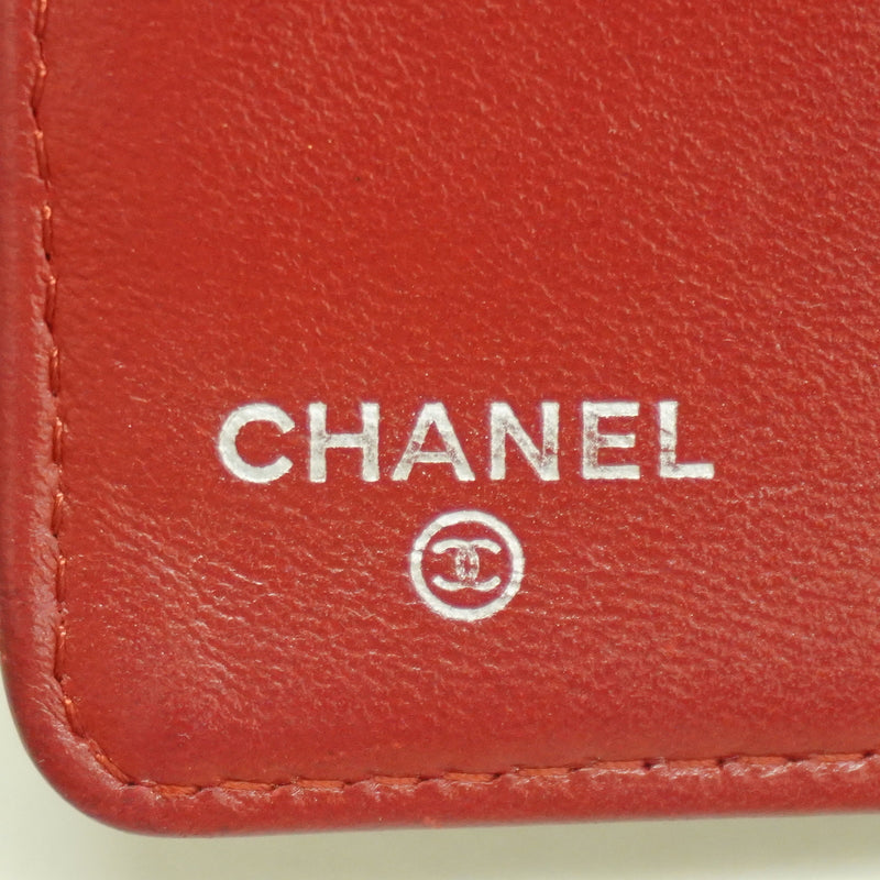 【6ia0684-k】シャネル 長財布 マトラッセ ラムスキン レッド シルバー金具【中古】レディース