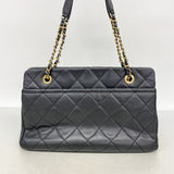 【6ia0702】シャネル チェーントート マトラッセ キャビアスキン ブラック ゴールド金具【中古】レディース