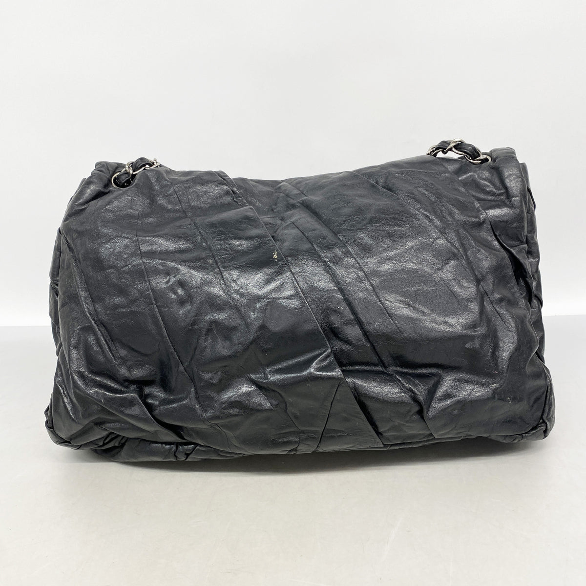 【6ia0703】シャネル ショルダーバッグ Wチェーン レザー ブラック シルバー金具【中古】レディース