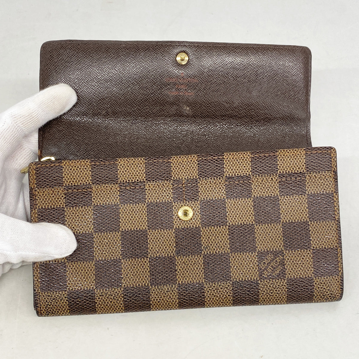 【6ia0720】ルイヴィトン 長財布 ダミエ ポシェットポルトモネクレディ N61725 エベヌ【中古】レディース