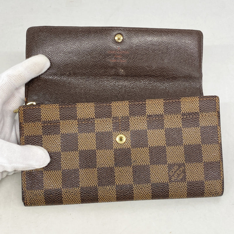 【6ia0720】ルイヴィトン 長財布 ダミエ ポシェットポルトモネクレディ N61725 エベヌ【中古】レディース