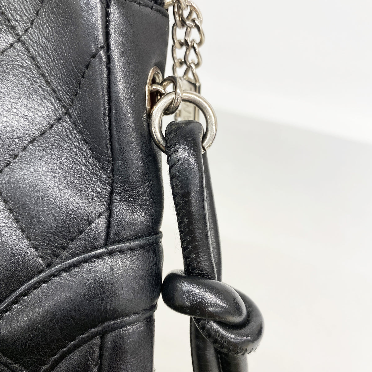 【6ia0722】シャネル ショルダーバッグ カンボン ラムスキン ブラック シルバー金具【中古】レディース