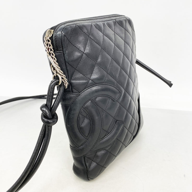 【6ia0722】シャネル ショルダーバッグ カンボン ラムスキン ブラック シルバー金具【中古】レディース