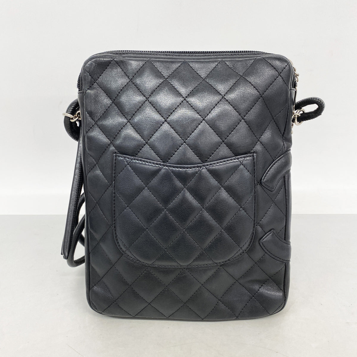 【6ia0722】シャネル ショルダーバッグ カンボン ラムスキン ブラック シルバー金具【中古】レディース
