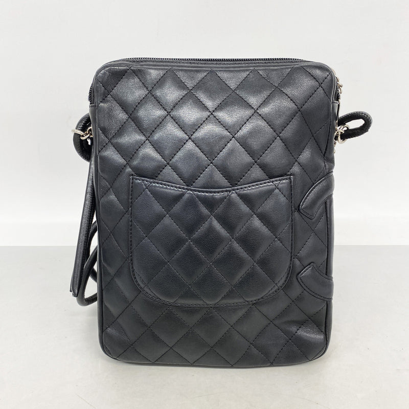 【6ia0722】シャネル ショルダーバッグ カンボン ラムスキン ブラック シルバー金具【中古】レディース
