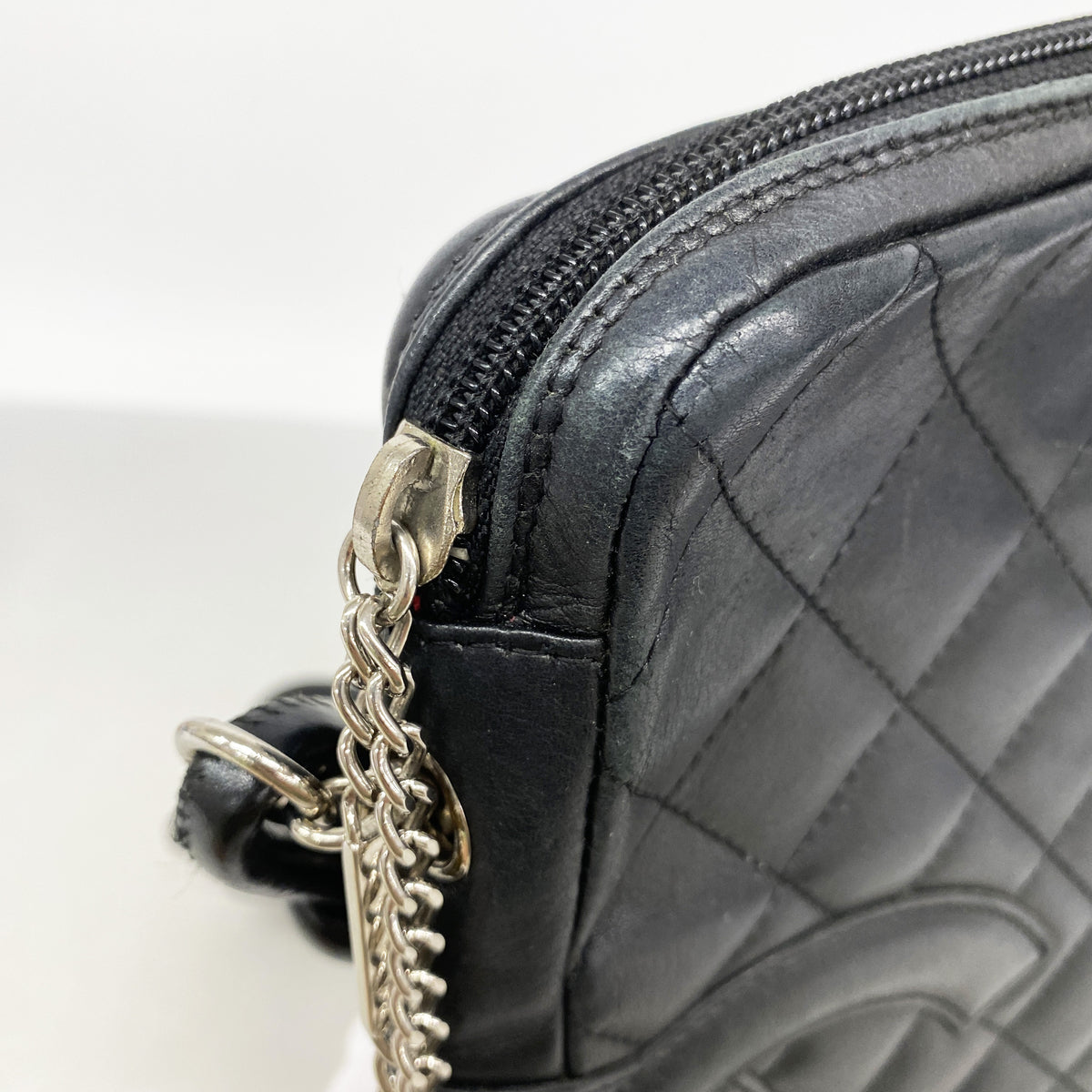 【6ia0722】シャネル ショルダーバッグ カンボン ラムスキン ブラック シルバー金具【中古】レディース