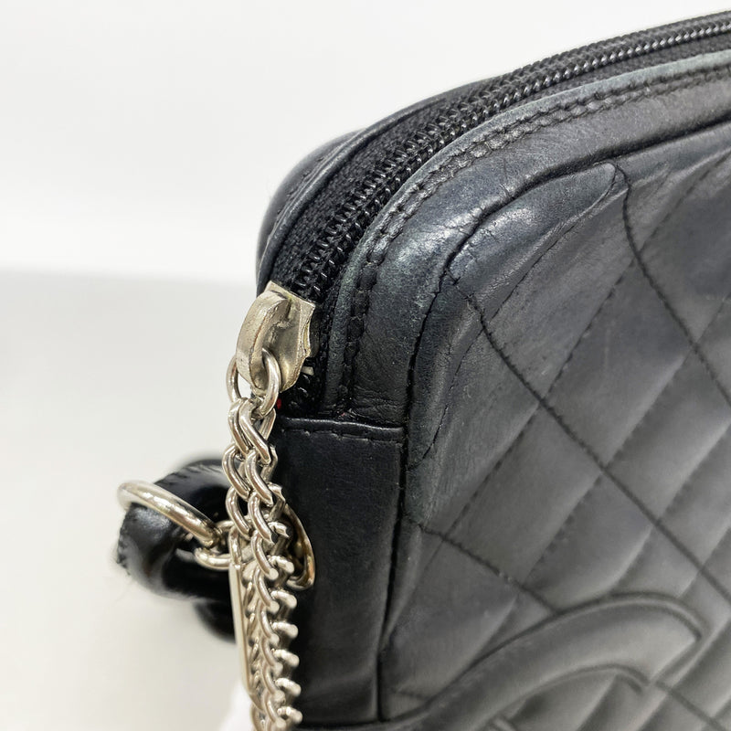【6ia0722】シャネル ショルダーバッグ カンボン ラムスキン ブラック シルバー金具【中古】レディース