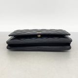 【6ia0724】シャネル ショルダーウォレット マトラッセ チェーンショルダー ラムスキン ブラック ゴールド金具【中古】レディース