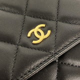 【6ia0724】シャネル ショルダーウォレット マトラッセ チェーンショルダー ラムスキン ブラック ゴールド金具【中古】レディース