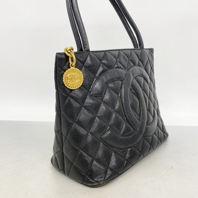 【6ia0731】シャネル トートバッグ 復刻トート キャビアスキン ブラック ゴールド金具【中古】レディース