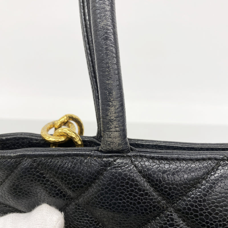 【6ia0731】シャネル トートバッグ 復刻トート キャビアスキン ブラック ゴールド金具【中古】レディース