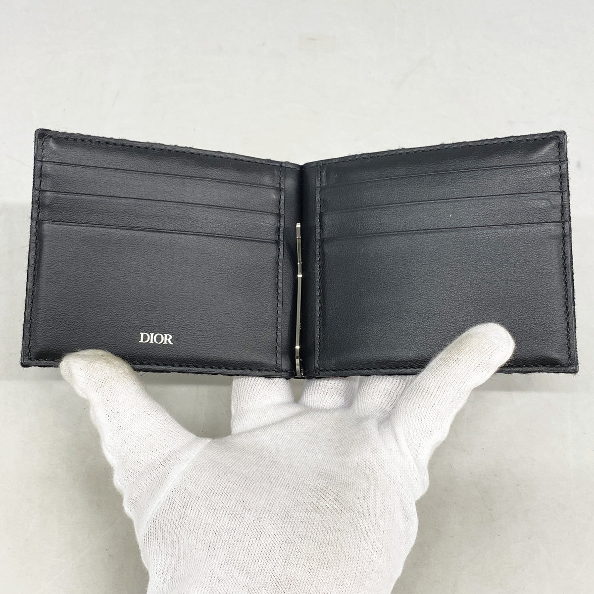 【6ia0740】クリスチャンディオール マネークリップ オブリーク キャンバス ブラック シルバー金具【中古】メンズ