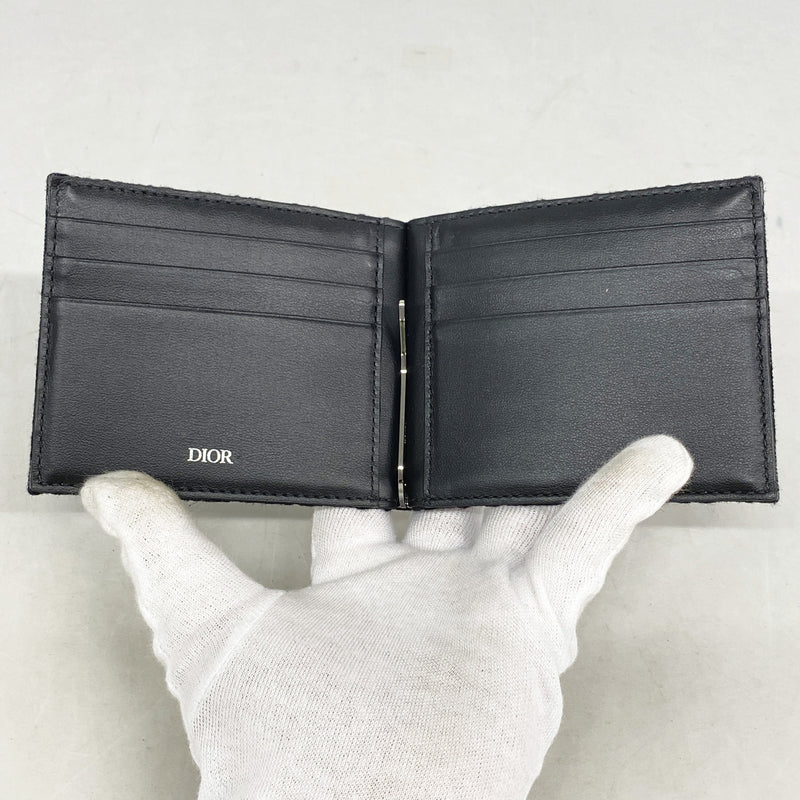 【6ia0740】クリスチャンディオール マネークリップ オブリーク キャンバス ブラック シルバー金具【中古】メンズ