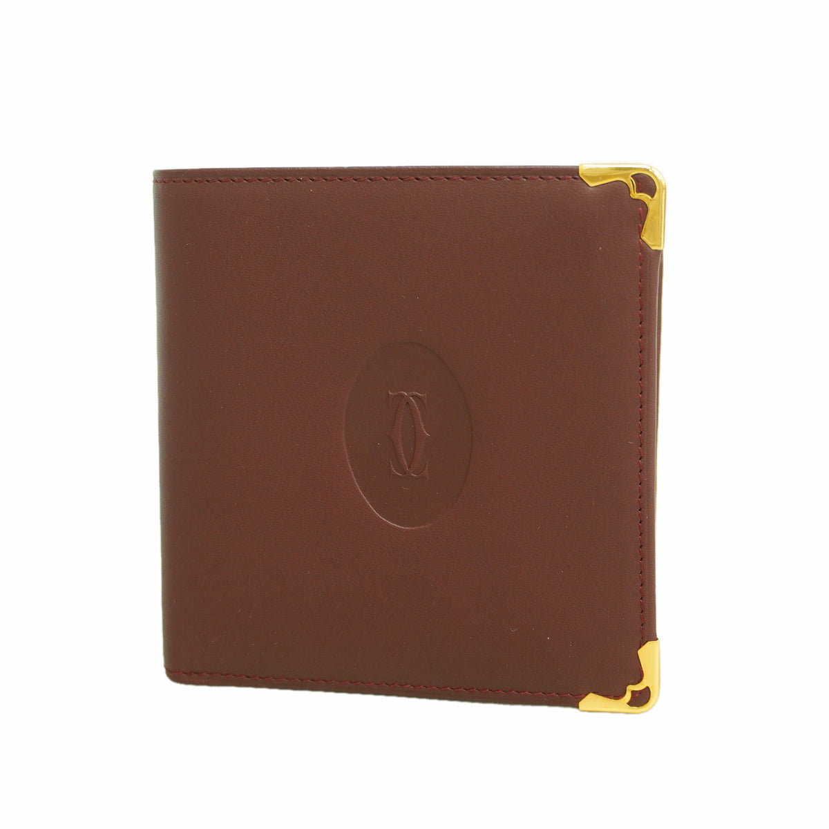 【6ia0750】カルティエ 財布 マスト レザー ボルドー ゴールド金具【中古】メンズ
