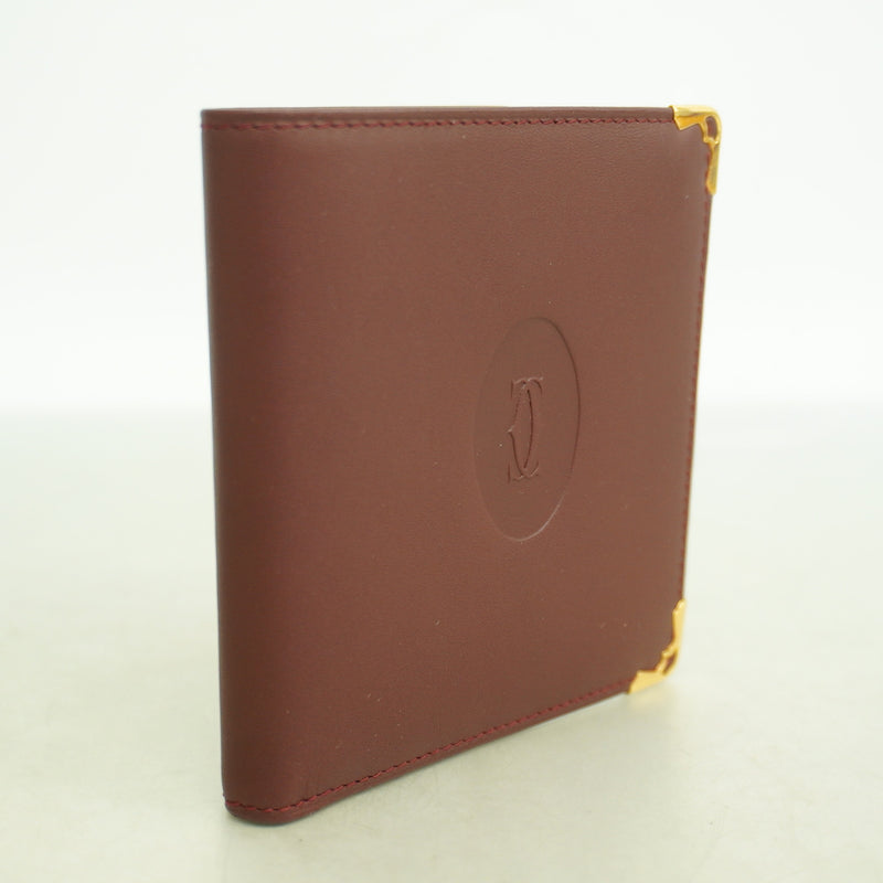 【6ia0750】カルティエ 財布 マスト レザー ボルドー ゴールド金具【中古】メンズ