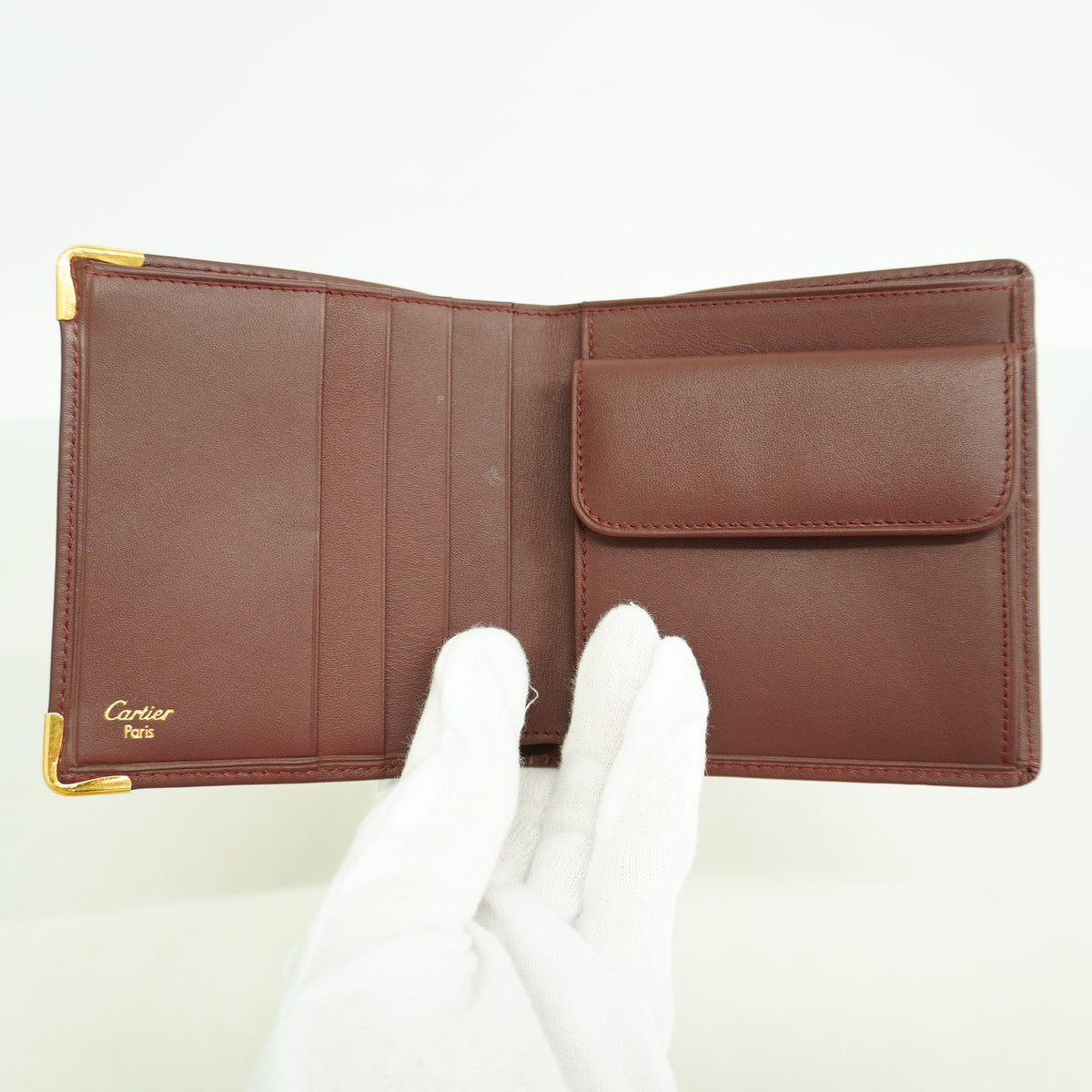 【6ia0750】カルティエ 財布 マスト レザー ボルドー ゴールド金具【中古】メンズ