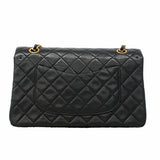 【6ia0751】シャネル ショルダーバッグ マトラッセ Wフラップ Wチェーン ラムスキン ブラック ゴールド金具【中古】レディース