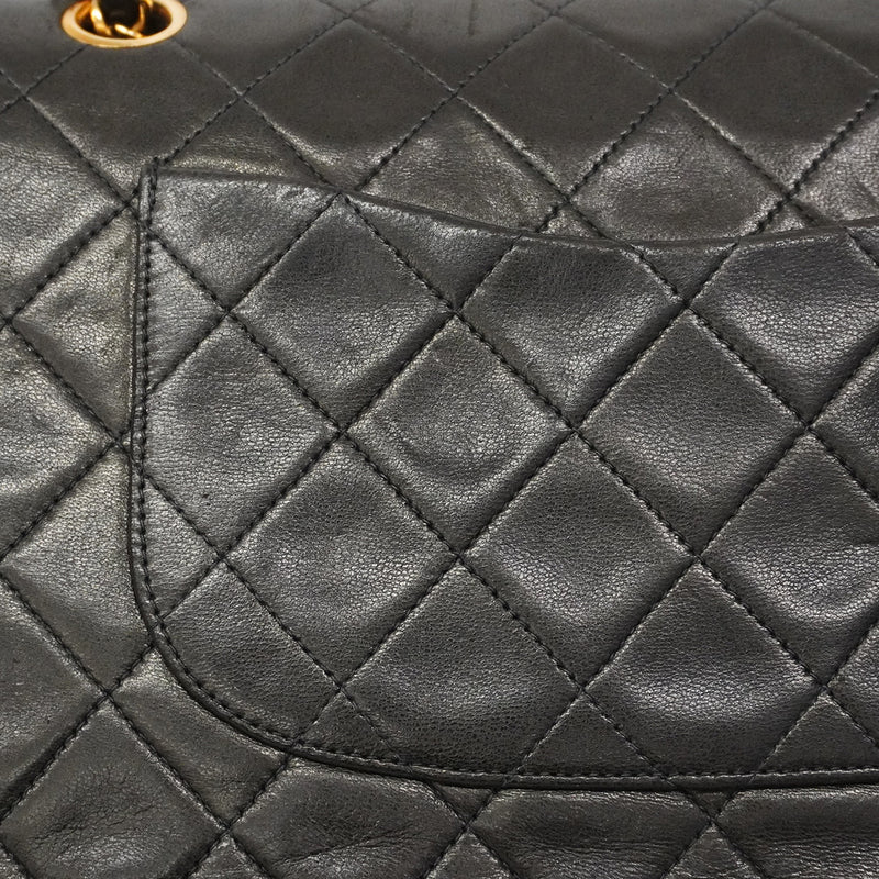 【6ia0752】シャネル ショルダーバッグ マトラッセ Wフラップ Wチェーン ラムスキン ブラック ゴールド金具【中古】レディース