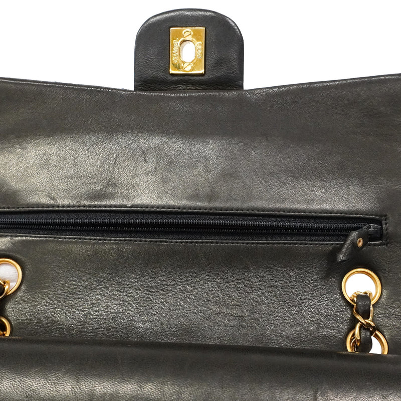 【6ia0752】シャネル ショルダーバッグ マトラッセ Wフラップ Wチェーン ラムスキン ブラック ゴールド金具【中古】レディース