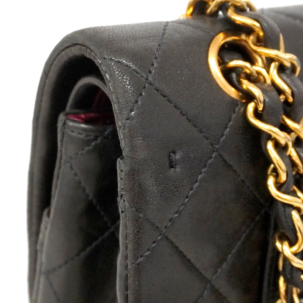 【6ia0752】シャネル ショルダーバッグ マトラッセ Wフラップ Wチェーン ラムスキン ブラック ゴールド金具【中古】レディース