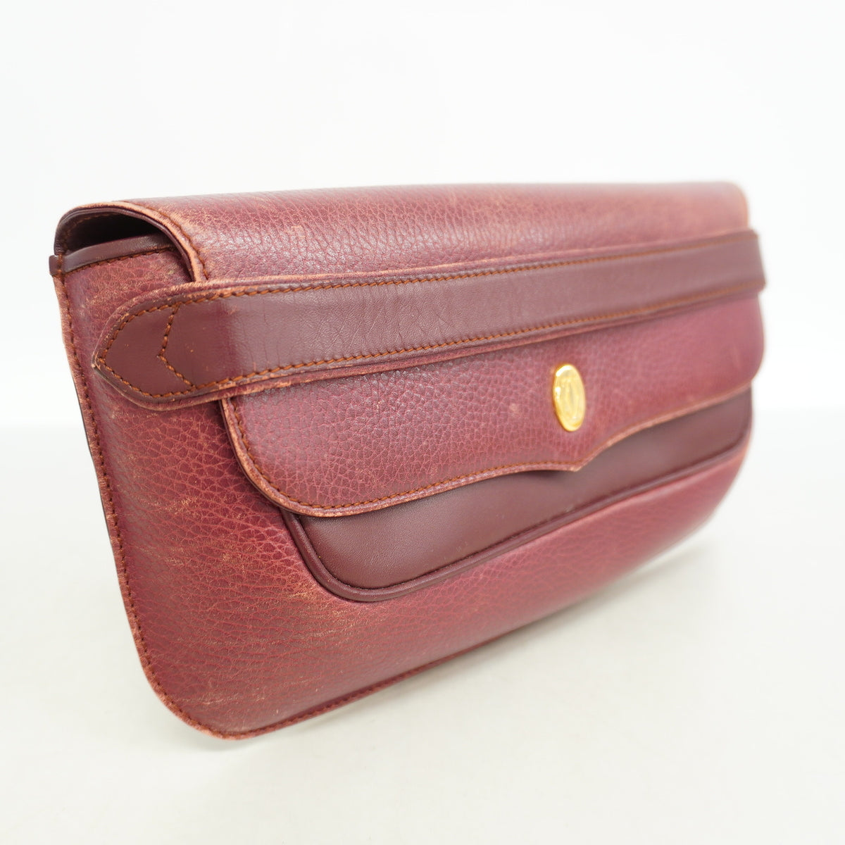 【6ia0754】カルティエ クラッチバッグ マスト レザー ボルドー ゴールド金具【中古】メンズ レディース ユニセックス