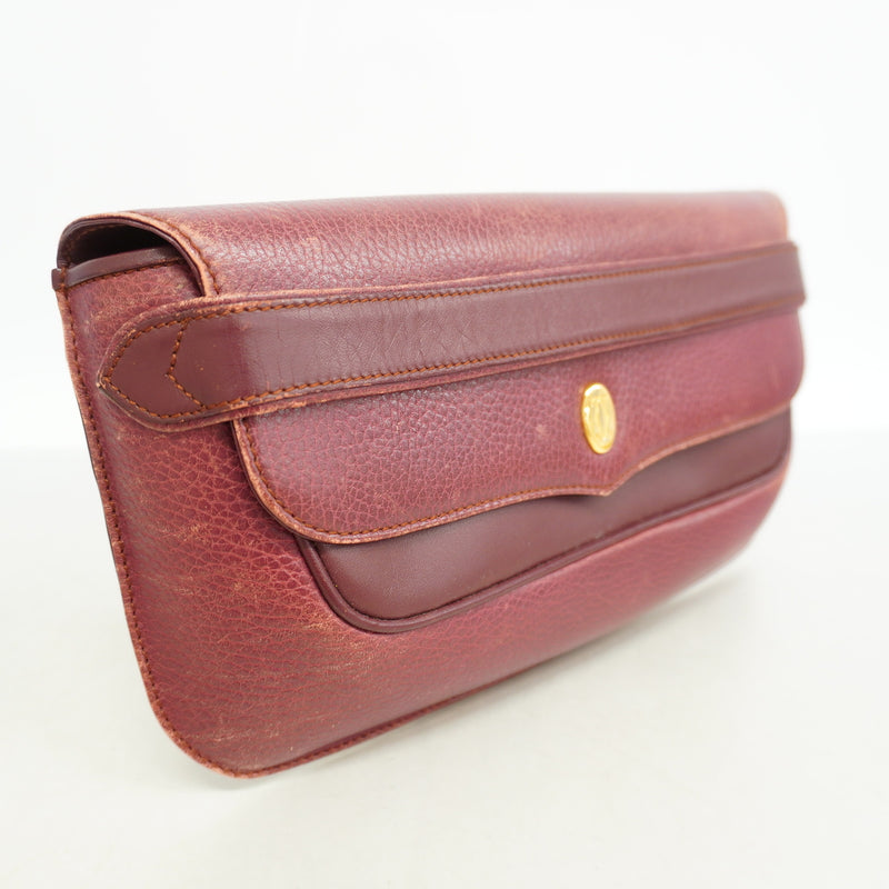 【6ia0754】カルティエ クラッチバッグ マスト レザー ボルドー ゴールド金具【中古】メンズ レディース ユニセックス