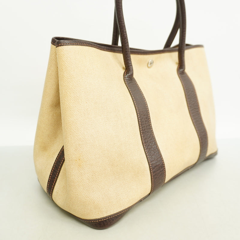 【6ia0809-h】エルメス トートバッグ ガーデンパーティPM トワルアッシュ ブラウン シルバー金具 □F刻印【中古】レディース
