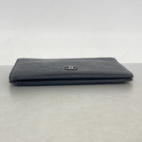 【6ia0822】シャネル 長財布 カメリア ラムスキン ブラック シルバー金具【中古】レディース