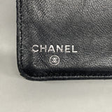 【6ia0822】シャネル 長財布 カメリア ラムスキン ブラック シルバー金具【中古】レディース