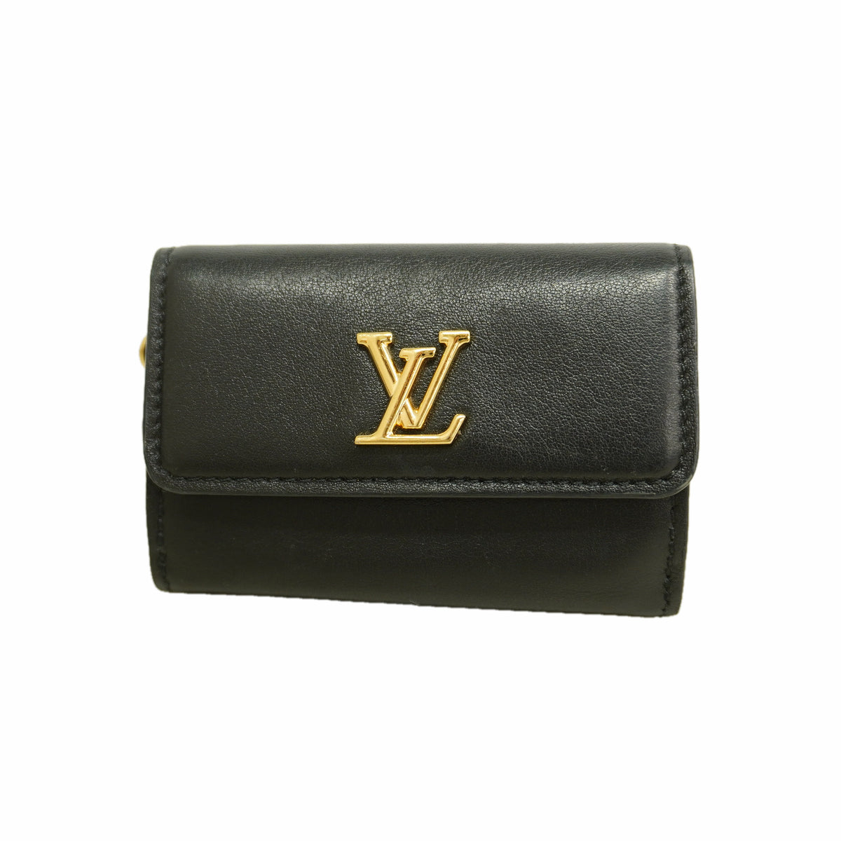 【6ia0826】ルイヴィトン 三つ折り財布 LV ブルーム ミニトリフォールドウォレットLVブルーム M29447 ブラック【中古】レディース