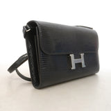 【6ia0844】エルメス ショルダーウォレット コンスタンストゥーゴー リザード ブラック シルバー金具 U刻印【中古】レディース