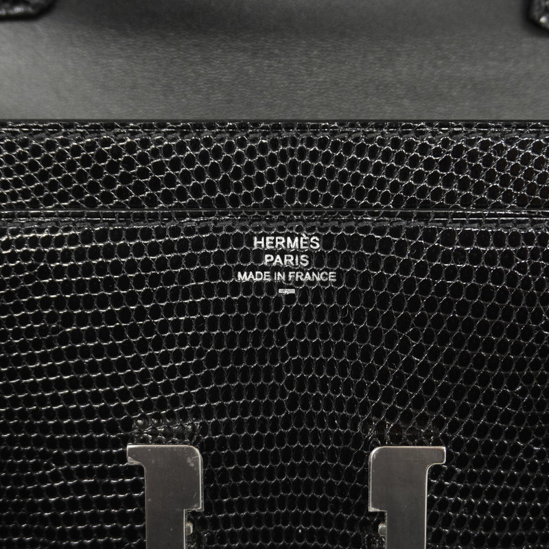 【6ia0844】エルメス ショルダーウォレット コンスタンストゥーゴー リザード ブラック シルバー金具 U刻印【中古】レディース