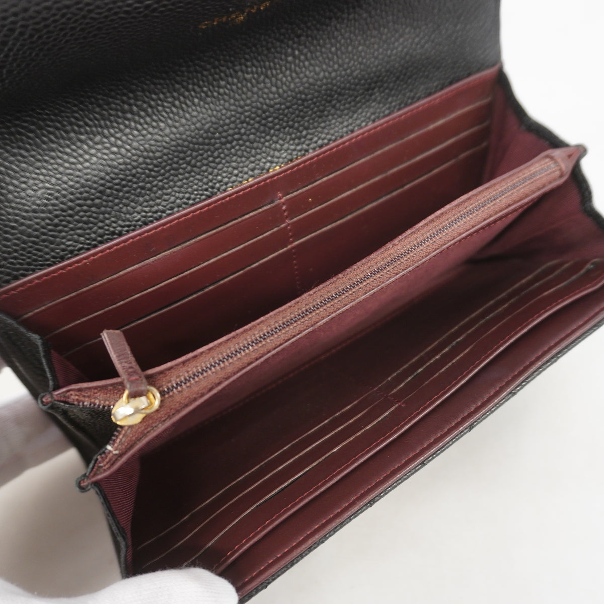 【6ia0845】シャネル 長財布 マトラッセ キャビアスキン ブラック シャンパンゴールド金具【中古】レディース