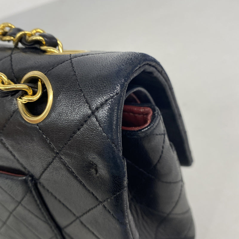 【6ia0848-h】シャネル ショルダーバッグ マトラッセ Wフラップ Wチェーン ラムスキン ブラック ゴールド金具【中古】レディース