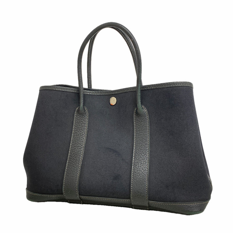 【6ia0865】エルメス トートバッグ ガーデンパーティTPM トワルオフィシエ ブラック シルバー金具 □O刻印【中古】レディース