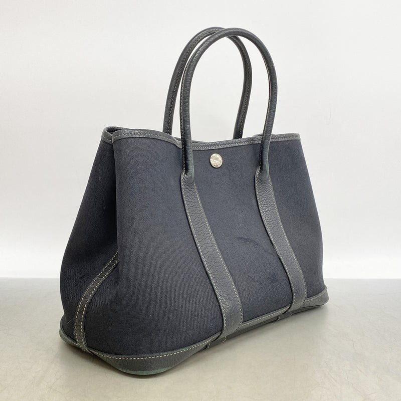 【6ia0865】エルメス トートバッグ ガーデンパーティTPM トワルオフィシエ ブラック シルバー金具 □O刻印【中古】レディース