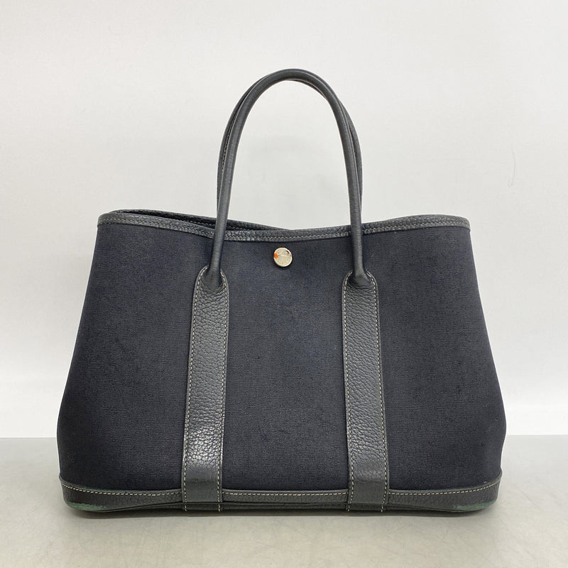 【6ia0865】エルメス トートバッグ ガーデンパーティTPM トワルオフィシエ ブラック シルバー金具 □O刻印【中古】レディース