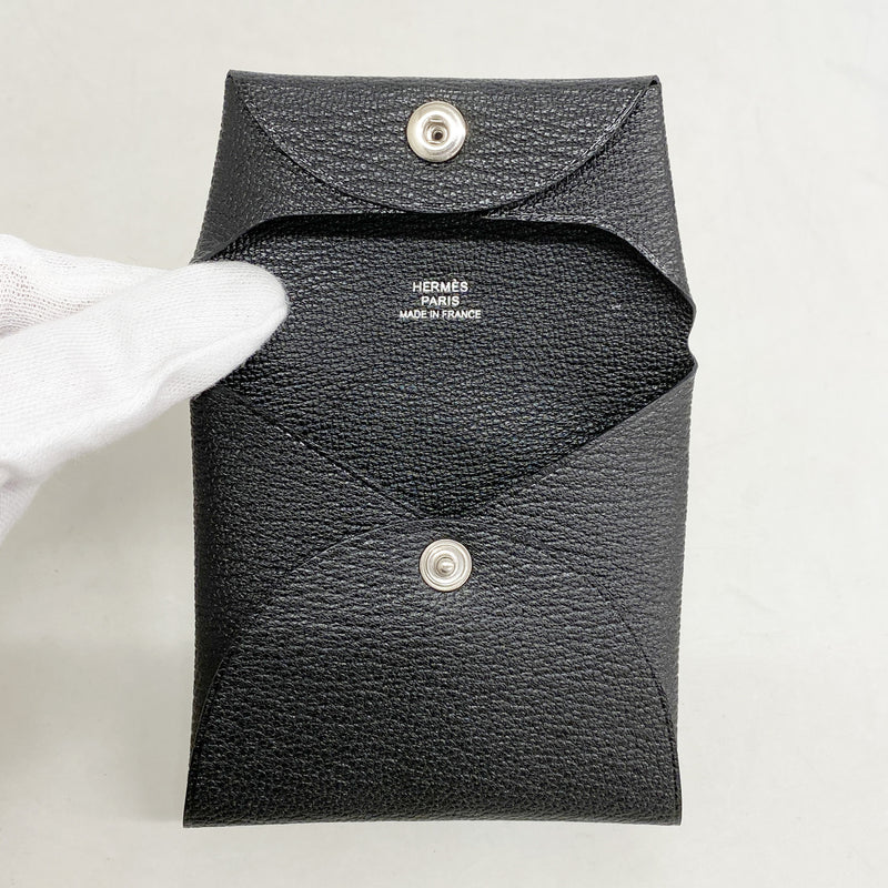 【6ia0866】エルメス コインケース バスティア シェブルミゾル ブラック シルバー金具 G刻印【中古】レディース