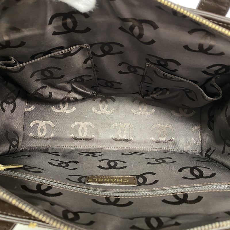 【6ia0877】シャネル トートバッグ ワイルドステッチ レザー ブラウン ゴールド金具【中古】レディース