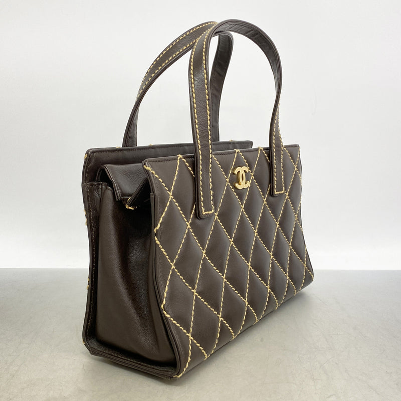 【6ia0877】シャネル トートバッグ ワイルドステッチ レザー ブラウン ゴールド金具【中古】レディース