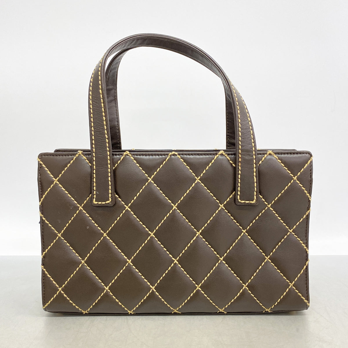 【6ia0877】シャネル トートバッグ ワイルドステッチ レザー ブラウン ゴールド金具【中古】レディース